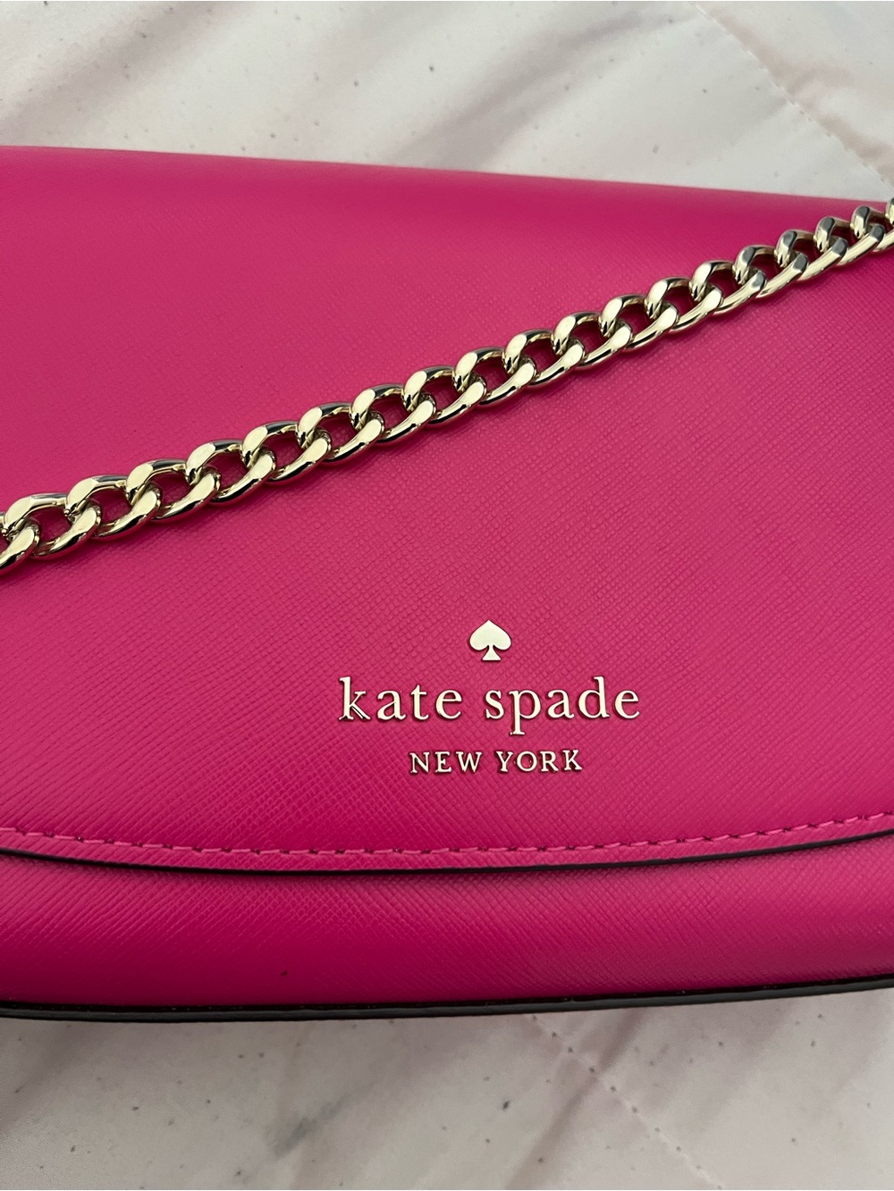 kate spade Hot Pink Leather Shoulder Bag with Gold Chain - Picture 6 of 7